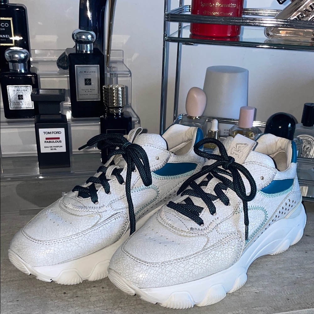 Hogan Hyperactive Leather Sneakers White Blue Chunky Trainer EU Size 38